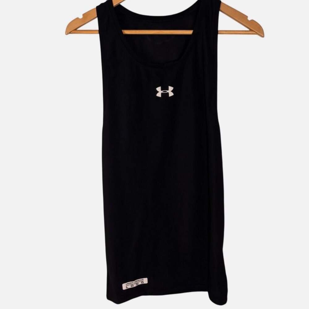 Under Armour black long tank top size Women's Medium sleeveless fitted Sport